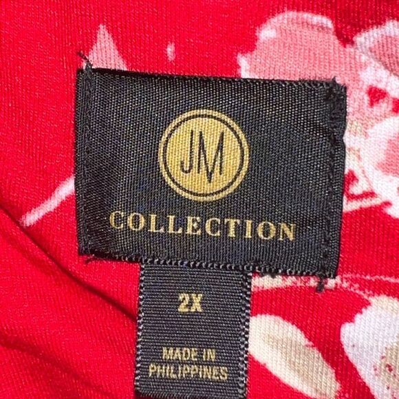 JM Collection Women's Plus Size Flowing Foliage Jacquard Top Red 2X NWT - Picture 6 of 8